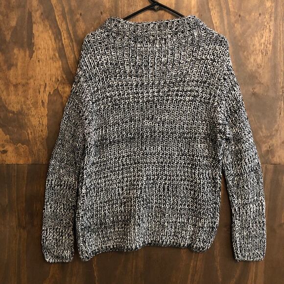 525 America Womens Sweater Black White Mock Neck Chunky Knit Long Sleeve Large - Picture 9 of 11